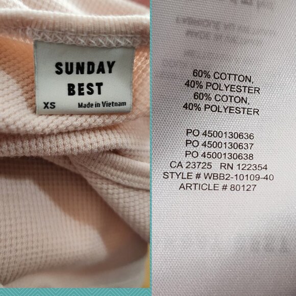 Sunday Best Cream Beige Waffle Knit V-Neck Baby Tee - Picture 4 of 4